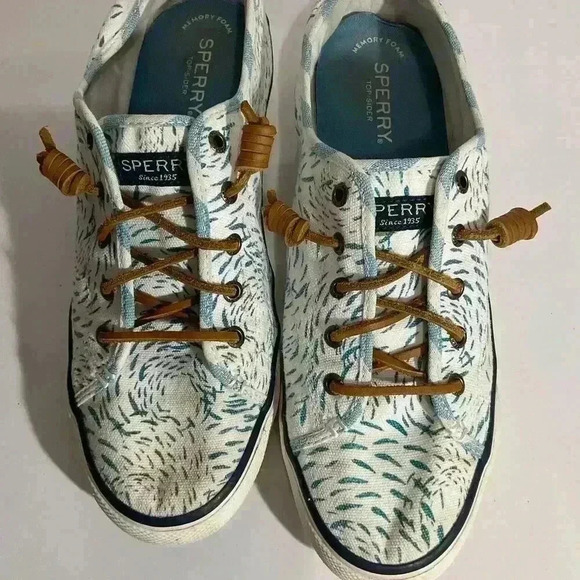 Sperry Top Sider STS95229 white Blue canvas sneakers Women’s size 10 - Picture 2 of 8